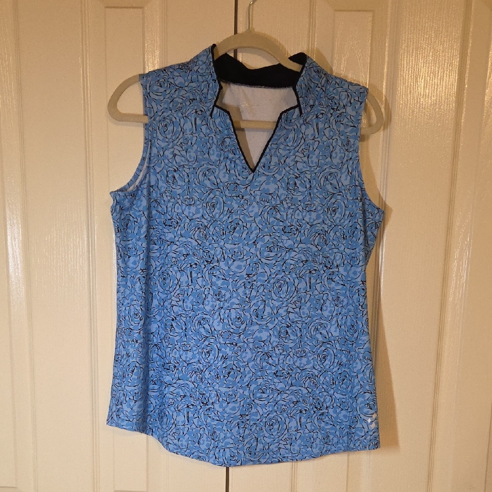 Jofit Blue Floral Sleeveless V-Notch Golf Tank Size L
